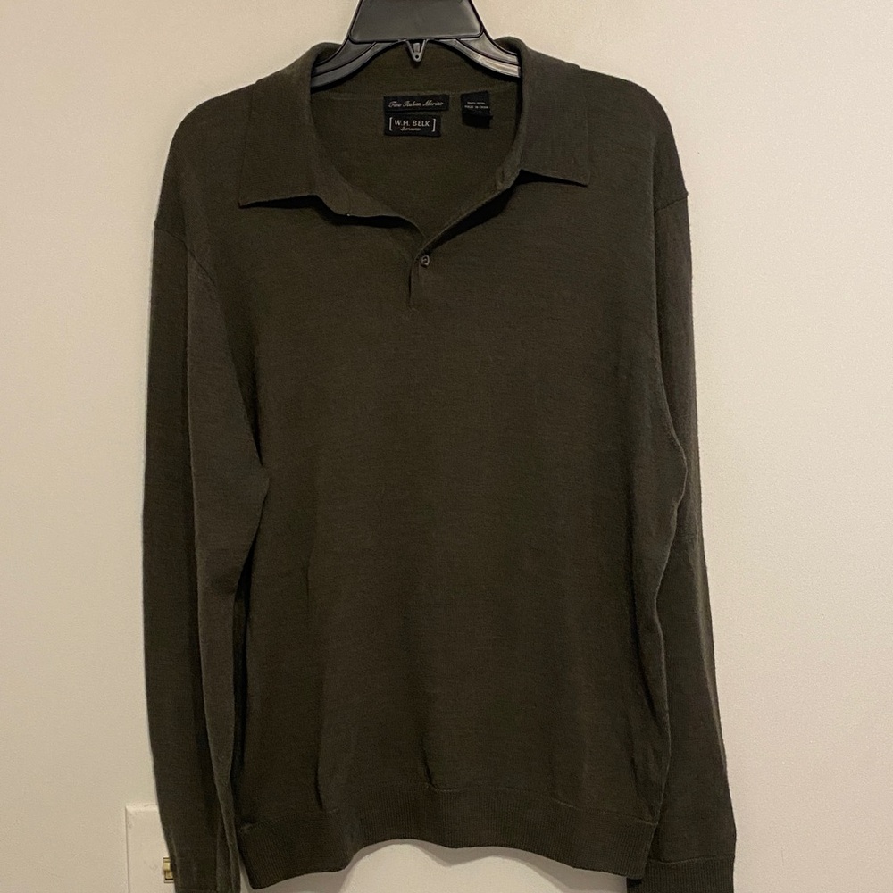 Cashmere Olive Green Long Sleeve Polo Sweater, soft and lightweight